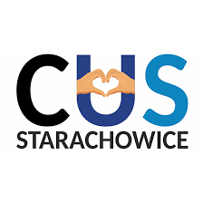 Logo miasta z napisem: Starachowice - napędzamy rozwój